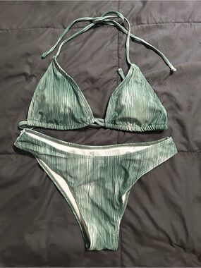 Striped Green Triangle Bikini Set - Unbranded